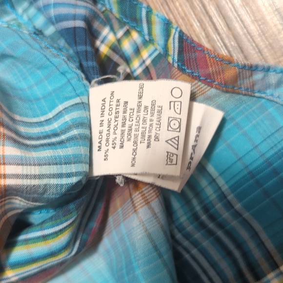 Prana Short Sleeve Button Down Western Style Plaid Size Large in Blue/Brown - Picture 7 of 7